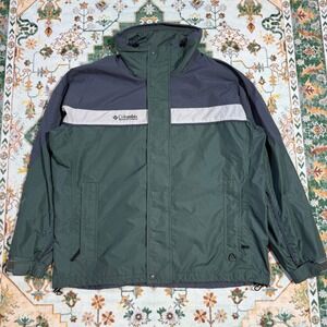 Vintage Columbia Sportswear Jacket Mens L Green Gray Full Zip‎ Hooded Outerwear